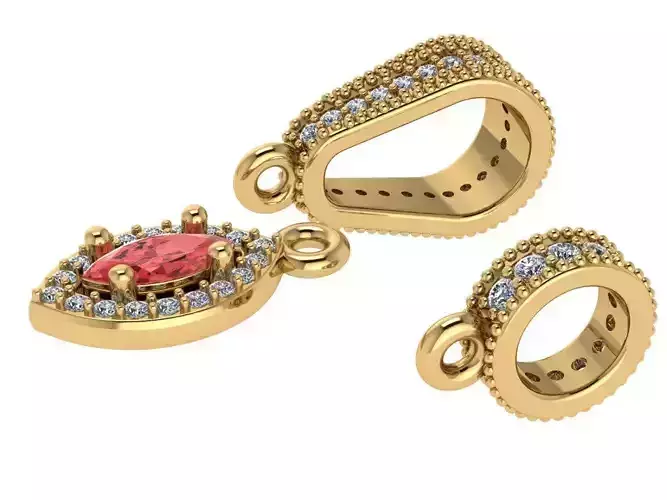 Pendant necklace with a gemstone Marquise 3D model print