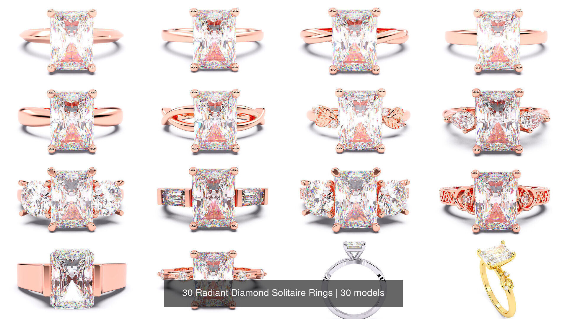 30 Radiant Diamond Solitaire Rings 3D Model Collection_2