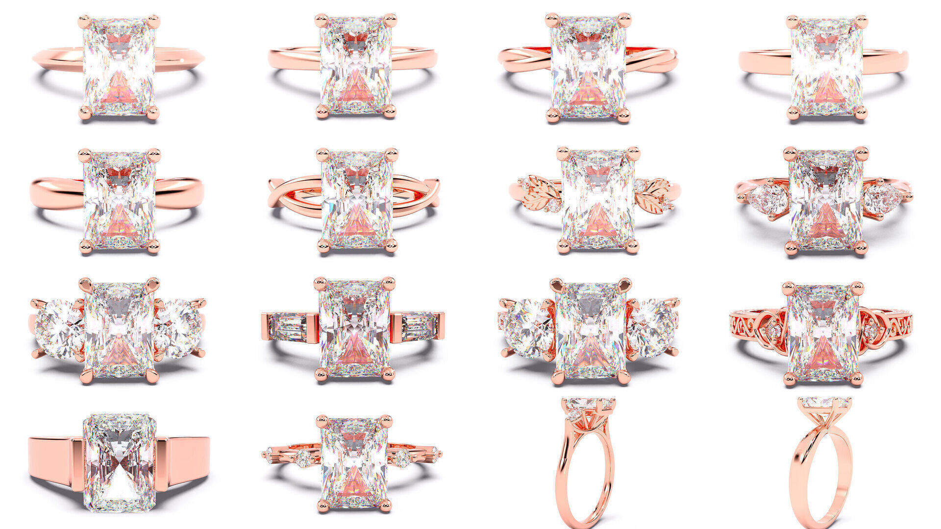 30 Radiant Diamond Solitaire Rings 3D Model Collection_1
