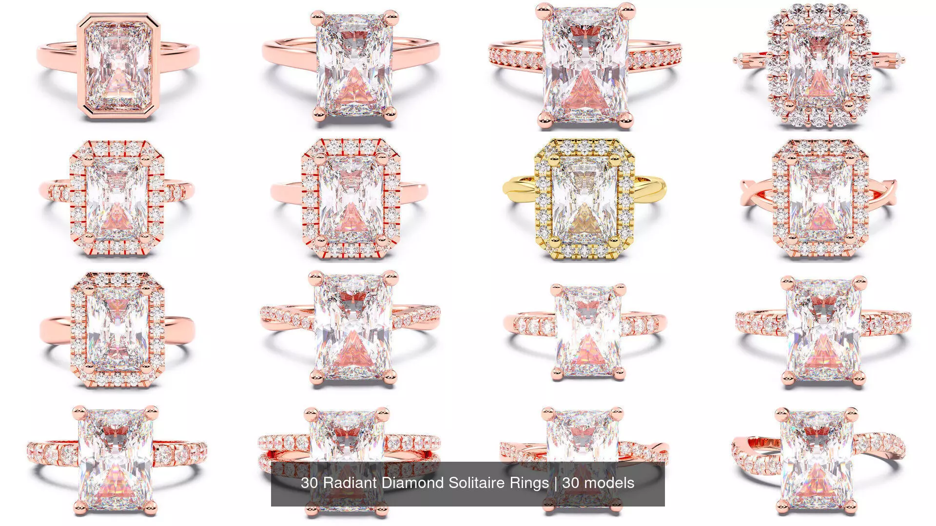 30 Radiant Diamond Solitaire Rings 3D Model Collection_0
