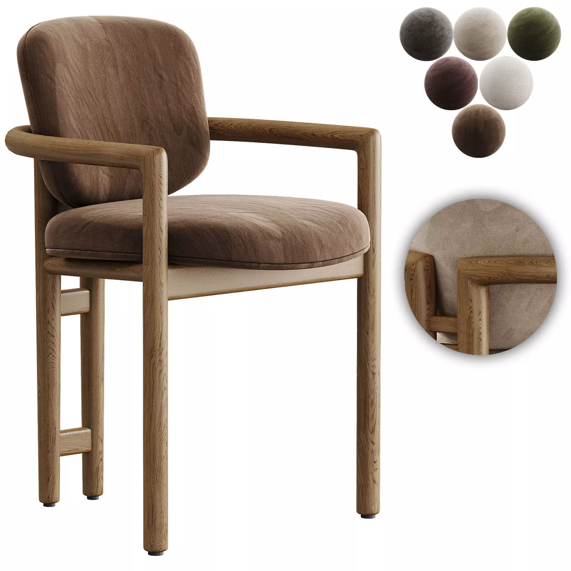 Macayle Modern Classic Beige Performance Upholstered Brown Oak 3D model