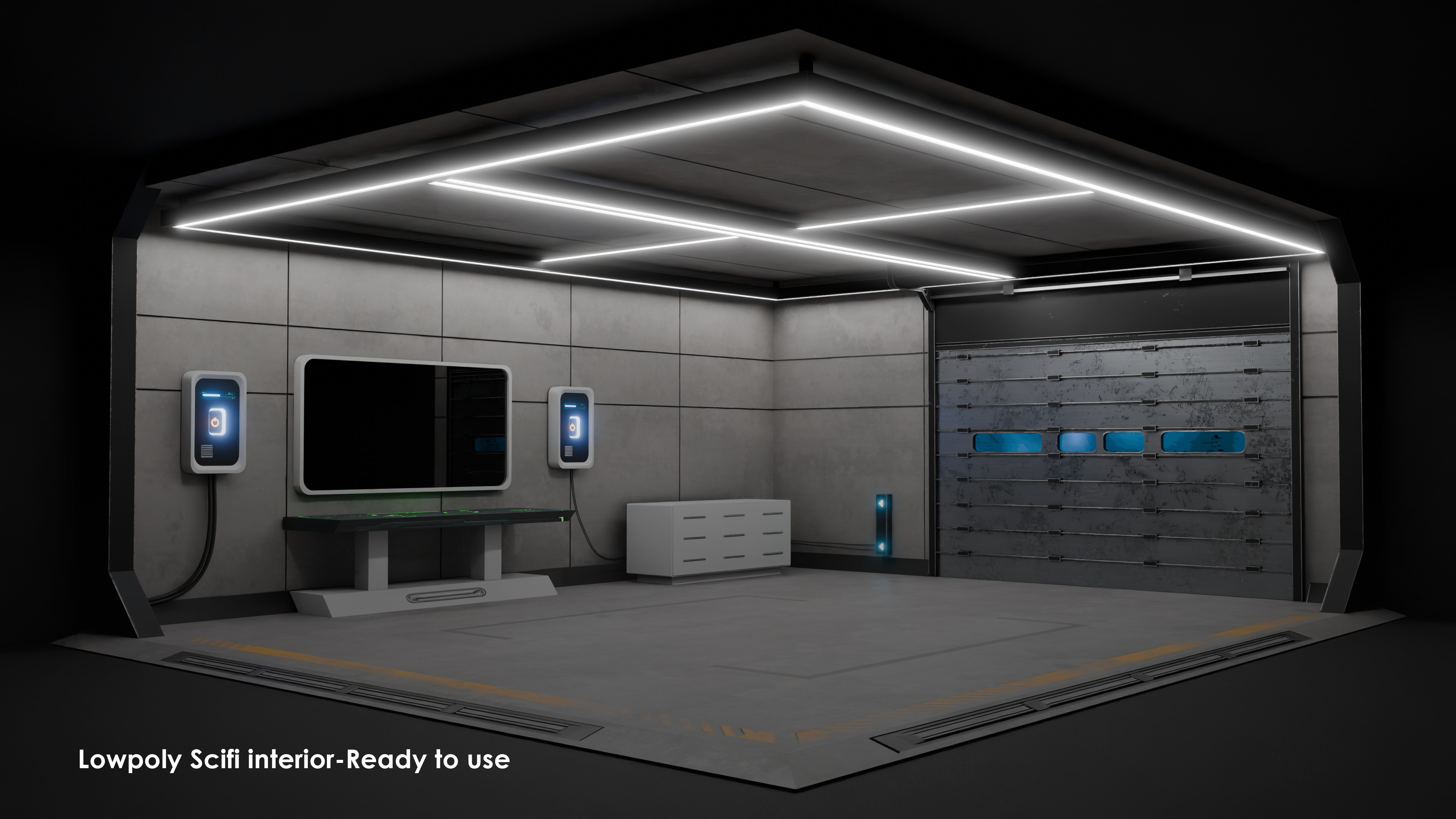 Futuristic Sci-Fi Control Room  Free low-poly 3D model_1