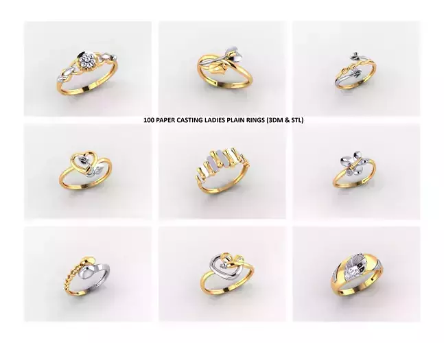 100 PAPER CASTING LADIES PLAIN RINGS LOT