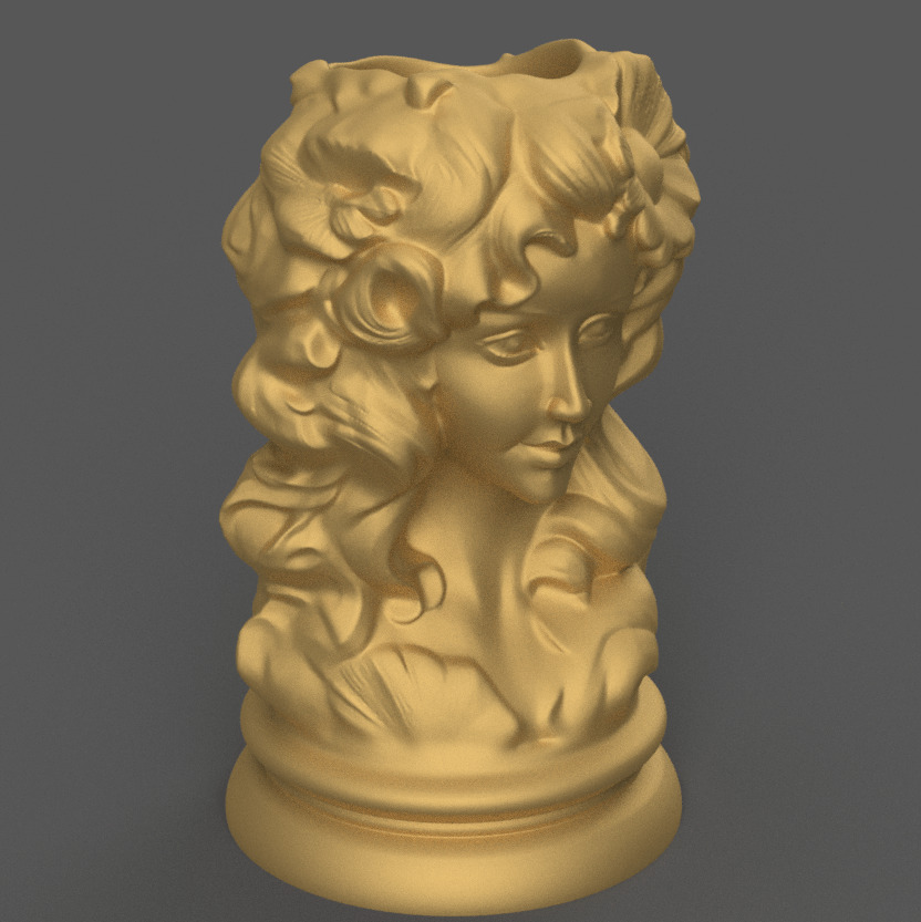Elegant Woman Head Planter 3D STL File for Decoration 3D print model_7