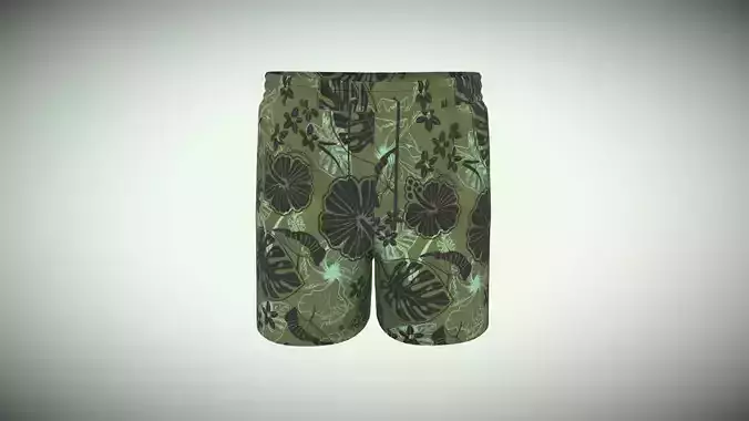 Mens Short Pant-Tropical Print In Low Poly