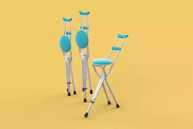 UNDERARM CRUTCHES SHOULDER CRUTCH FOLDING CHAIR SEAT WALKING AID 3D model