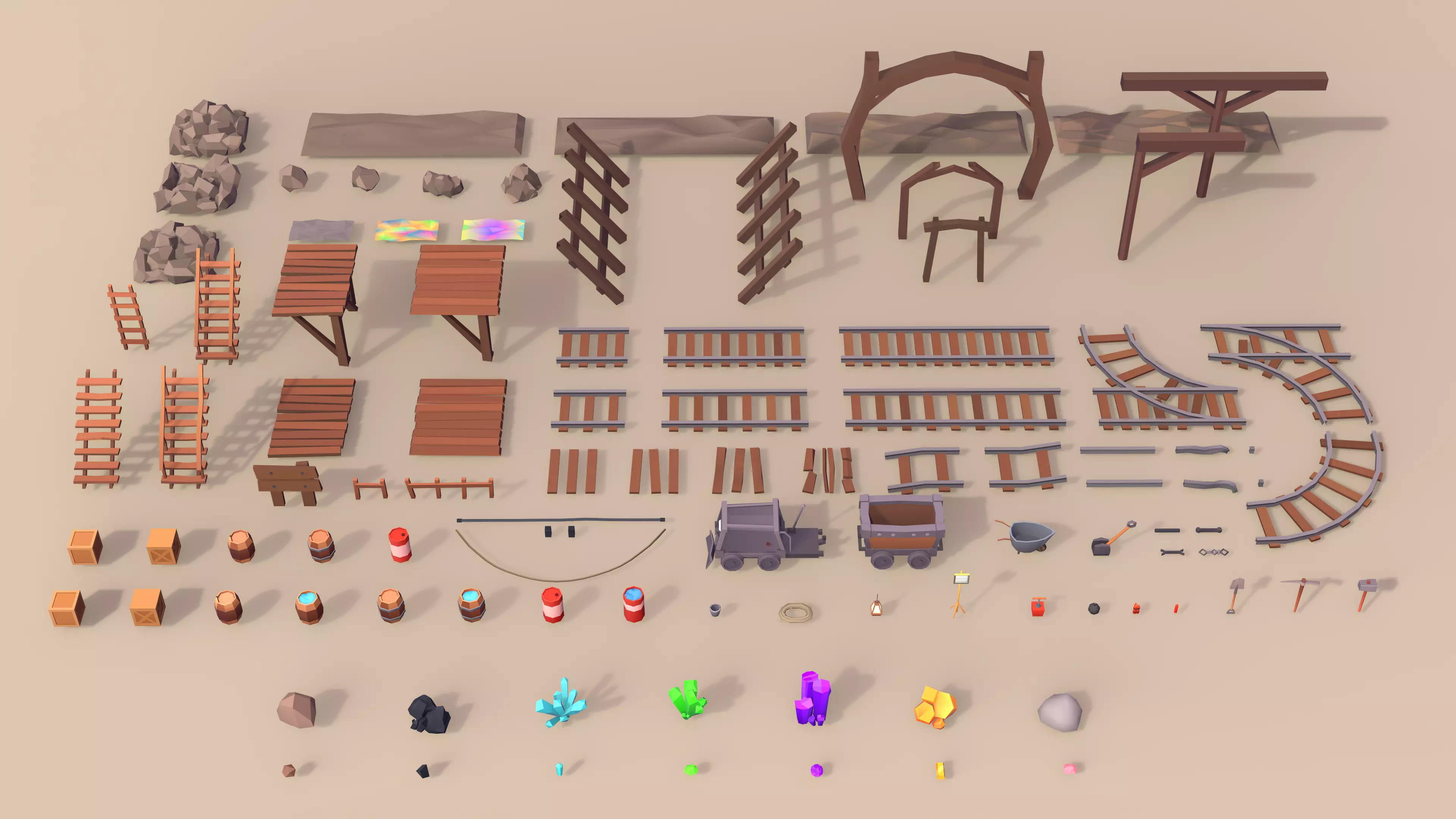 LowPoly Stylized Mining Asset Low-poly 3D model_0