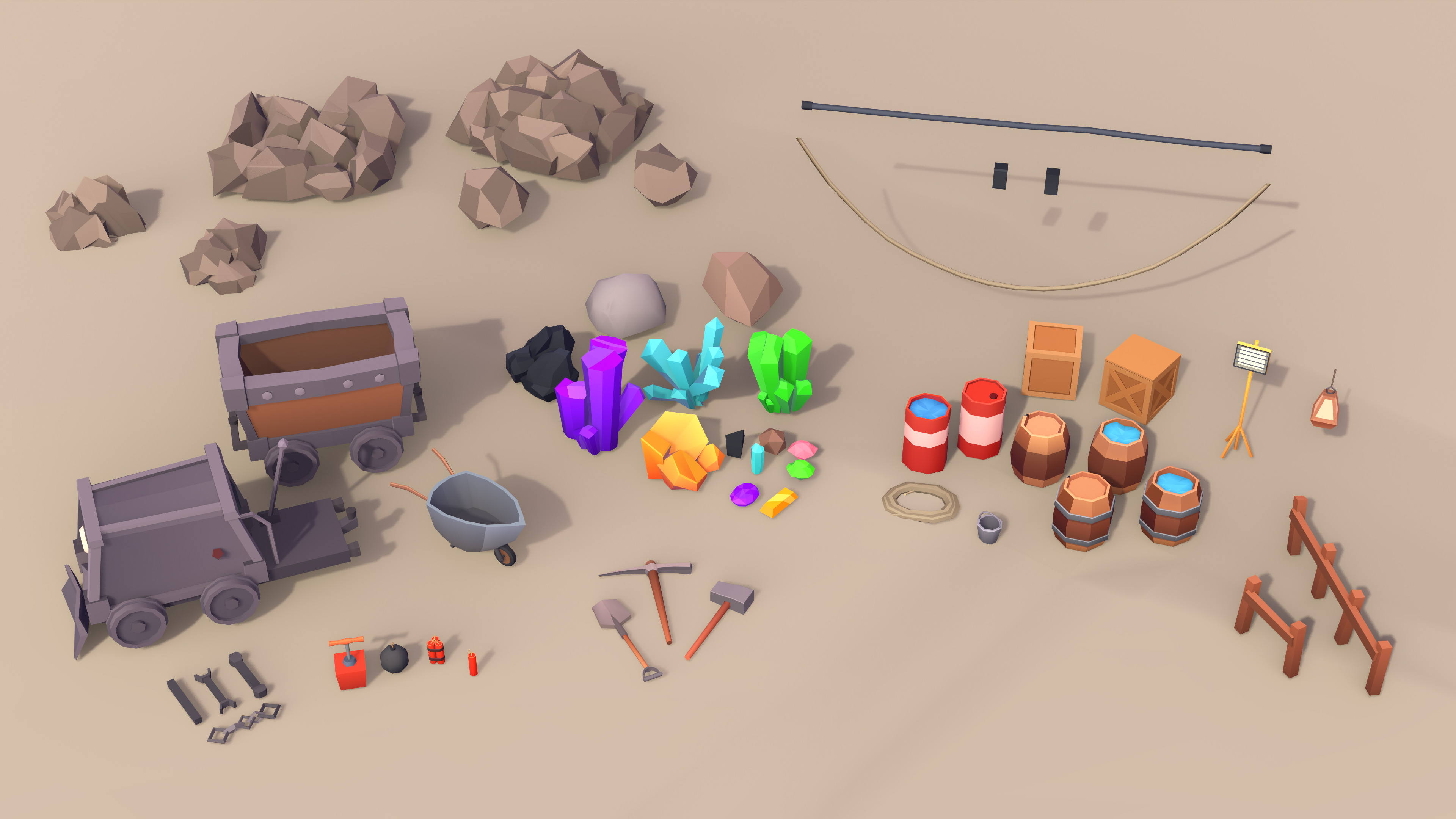 LowPoly Stylized Mining Asset Low-poly 3D model_3