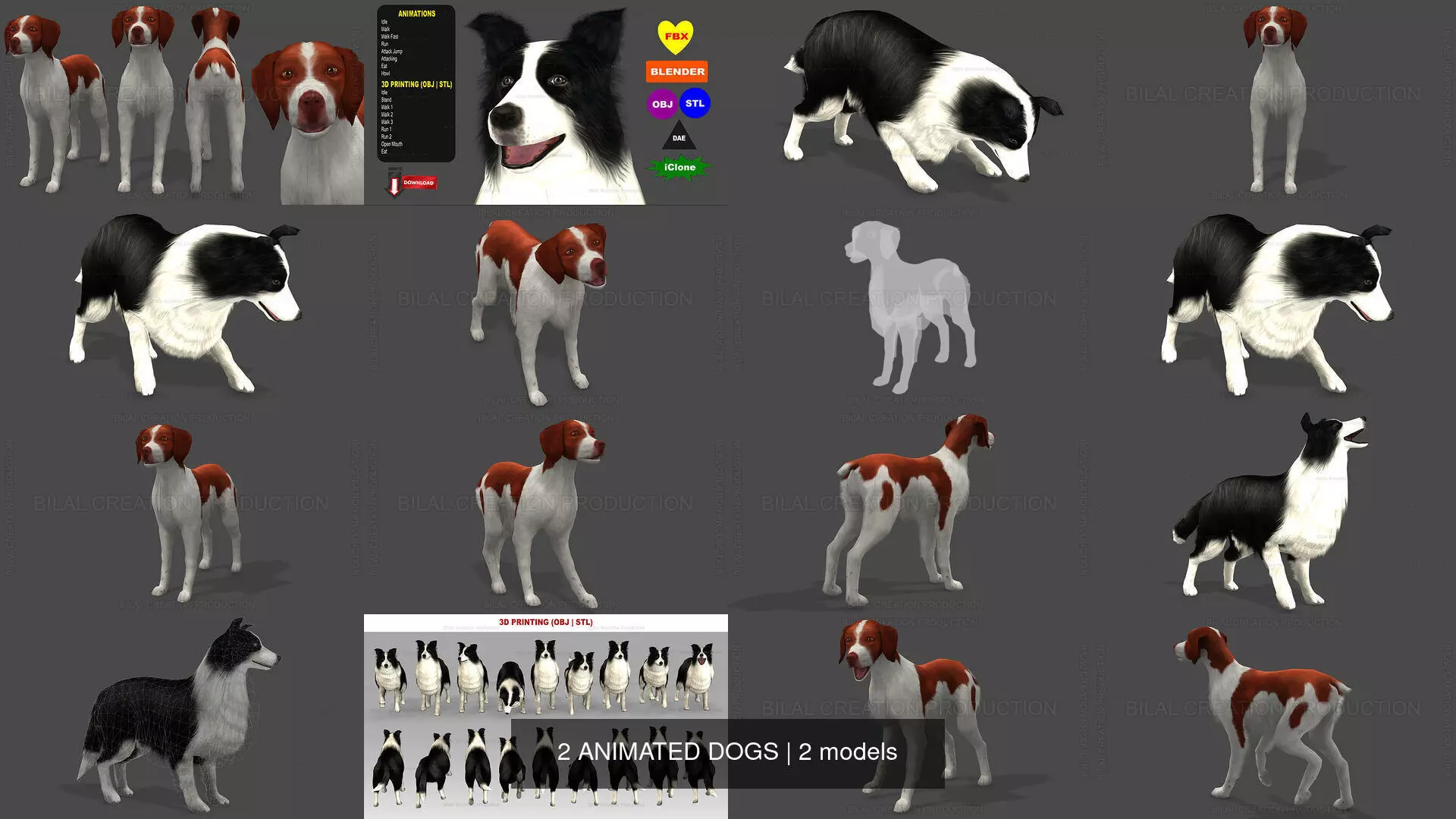 2 ANIMATED DOGS 3D Model Collection_0