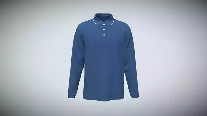 Mens Long Sleeve Pique Polo In Navy In Low Poly