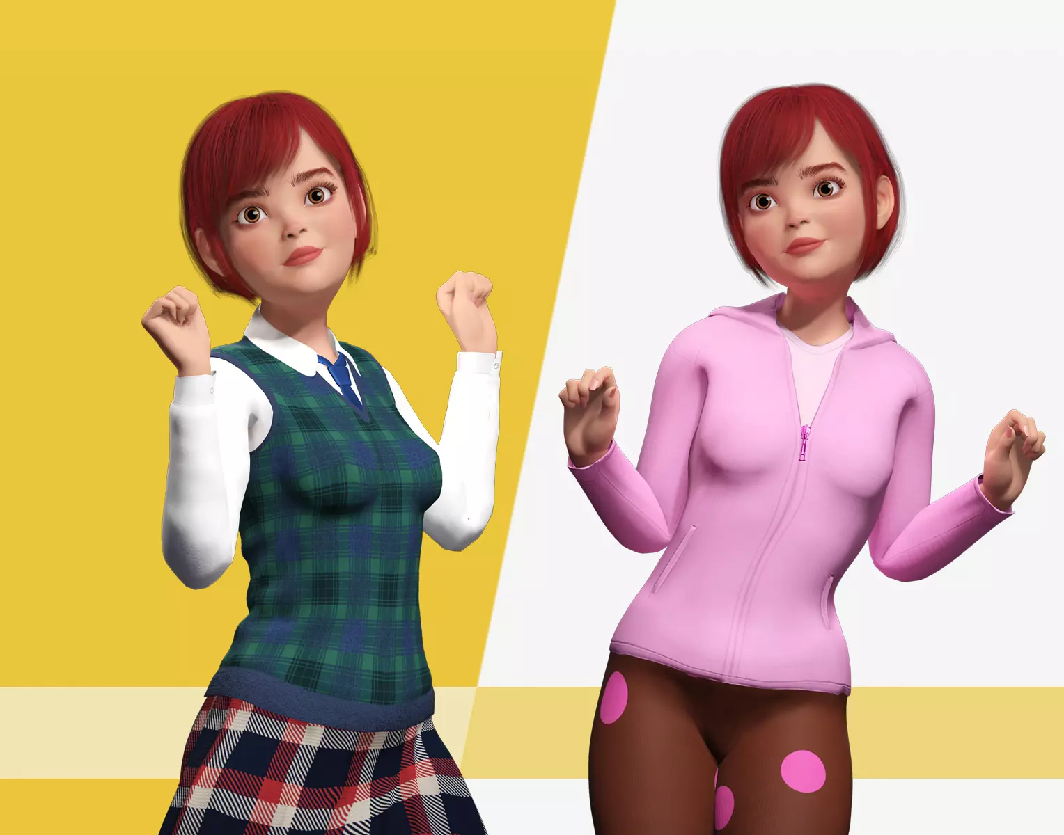 Stylized Toon Girl 3D Pack School and casual Outfits 3D Model Collection_0