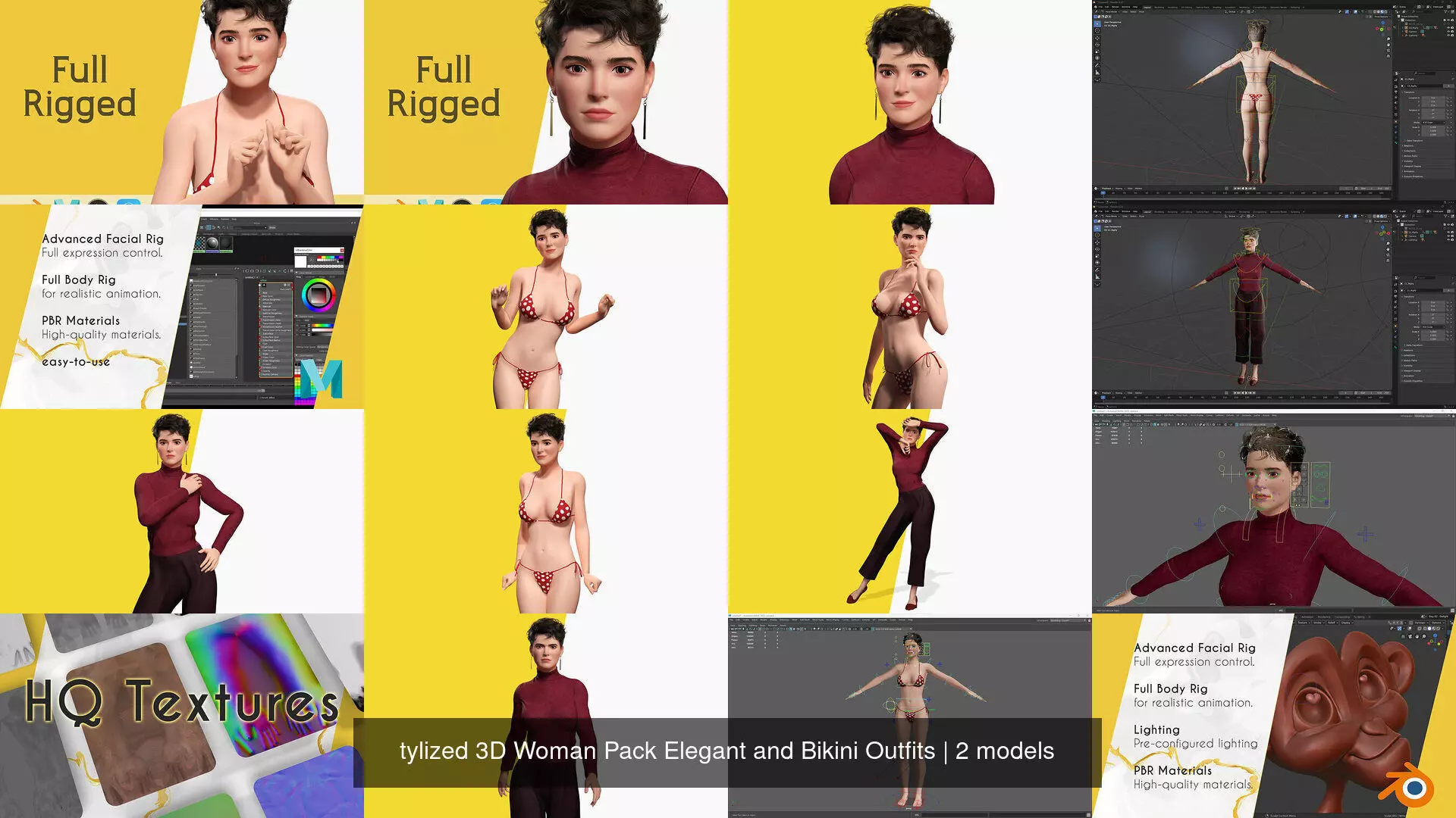 tylized 3D Woman Pack Elegant and Bikini Outfits 3D Model Collection_1