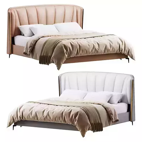 Wingback Headboard Bed 3D model