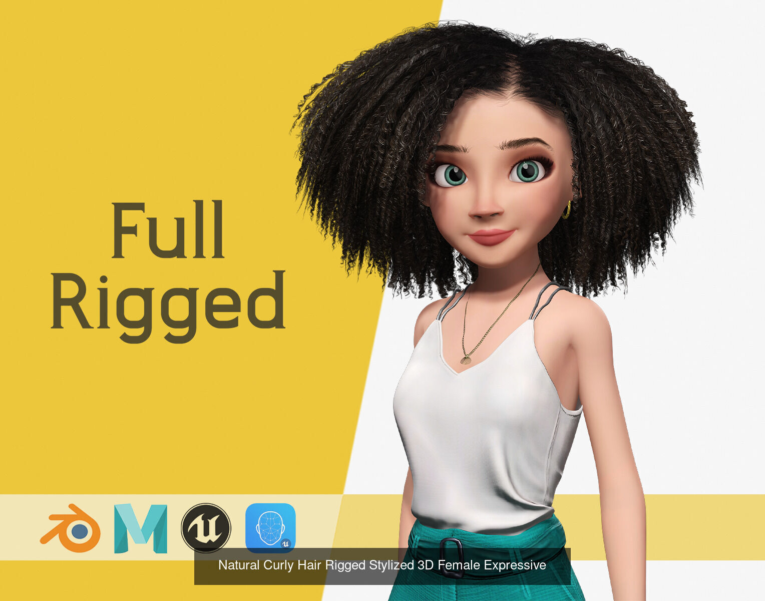 Stylized Cartoon Female Duo Curly and Edgy Fashion Rigged 3D Model Collection_2