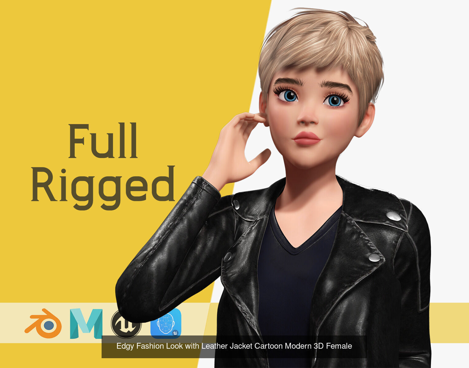 Stylized Cartoon Female Duo Curly and Edgy Fashion Rigged 3D Model Collection_3