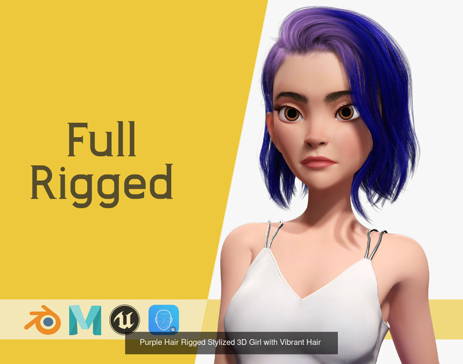 Stylized Teen Couple 3D  Purple Hair Girl and Varsity Jacket Boy 3D Model Collection_2