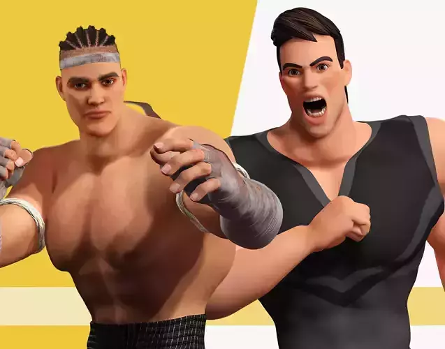 Stylized Coach and Fighter Duo 3D Rigged Muscular 3D Model Collection