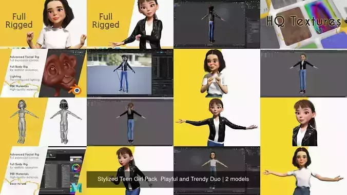 Stylized Teen Girl Pack  Playful and Trendy Duo