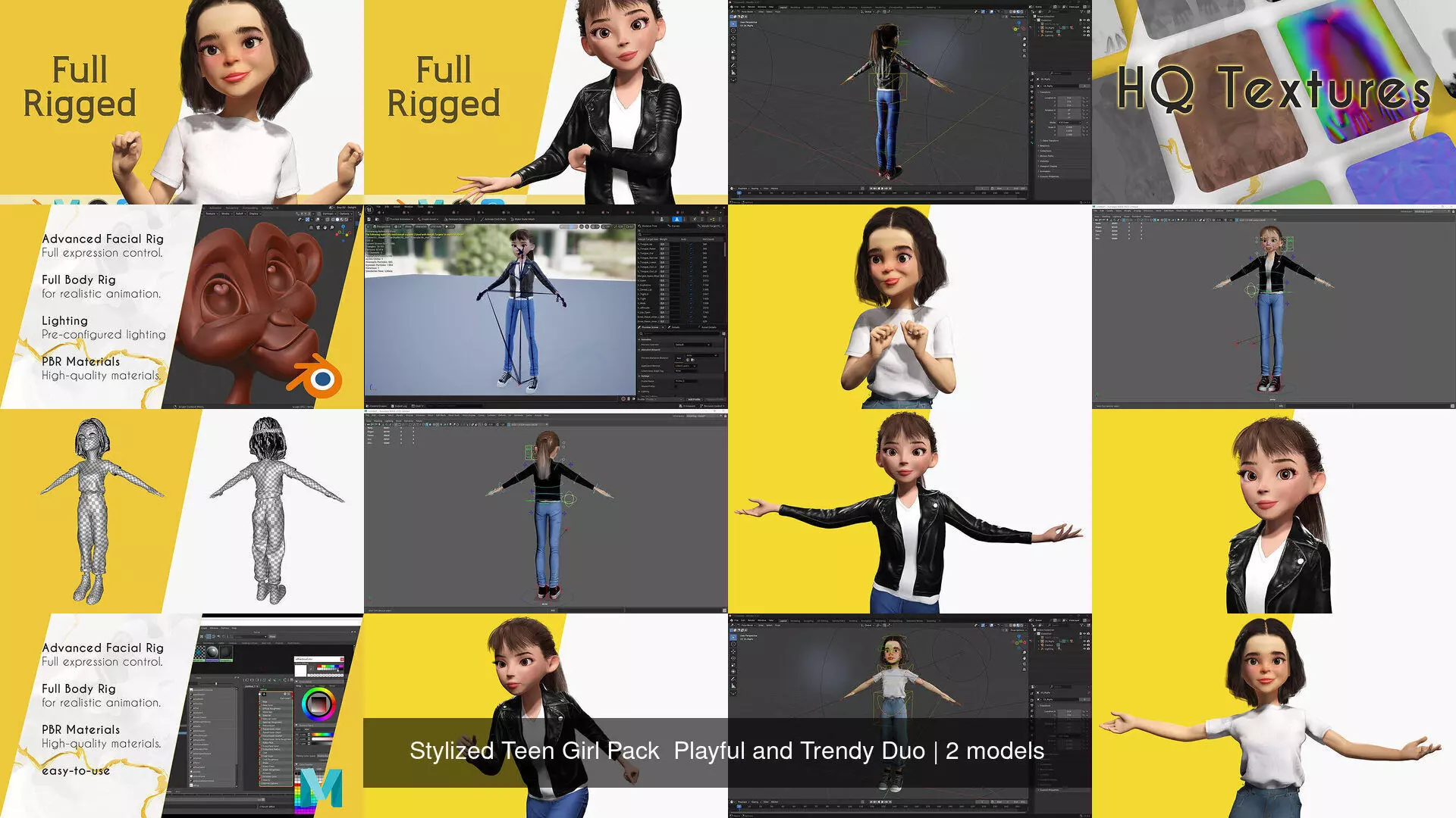 Stylized Teen Girl Pack  Playful and Trendy Duo 3D Model Collection_1