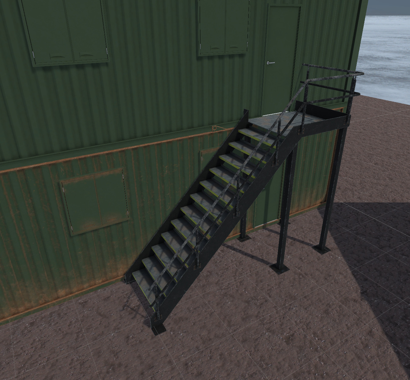Container building site office stairs Low-poly 3D model_9