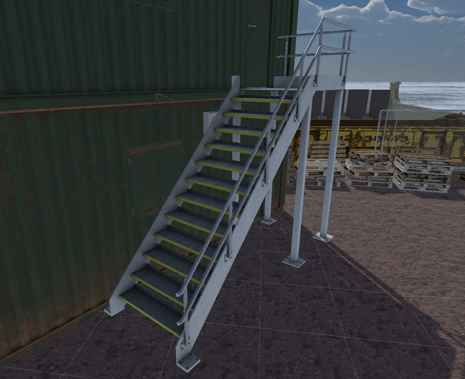 Container building site office stairs Low-poly 3D model_1
