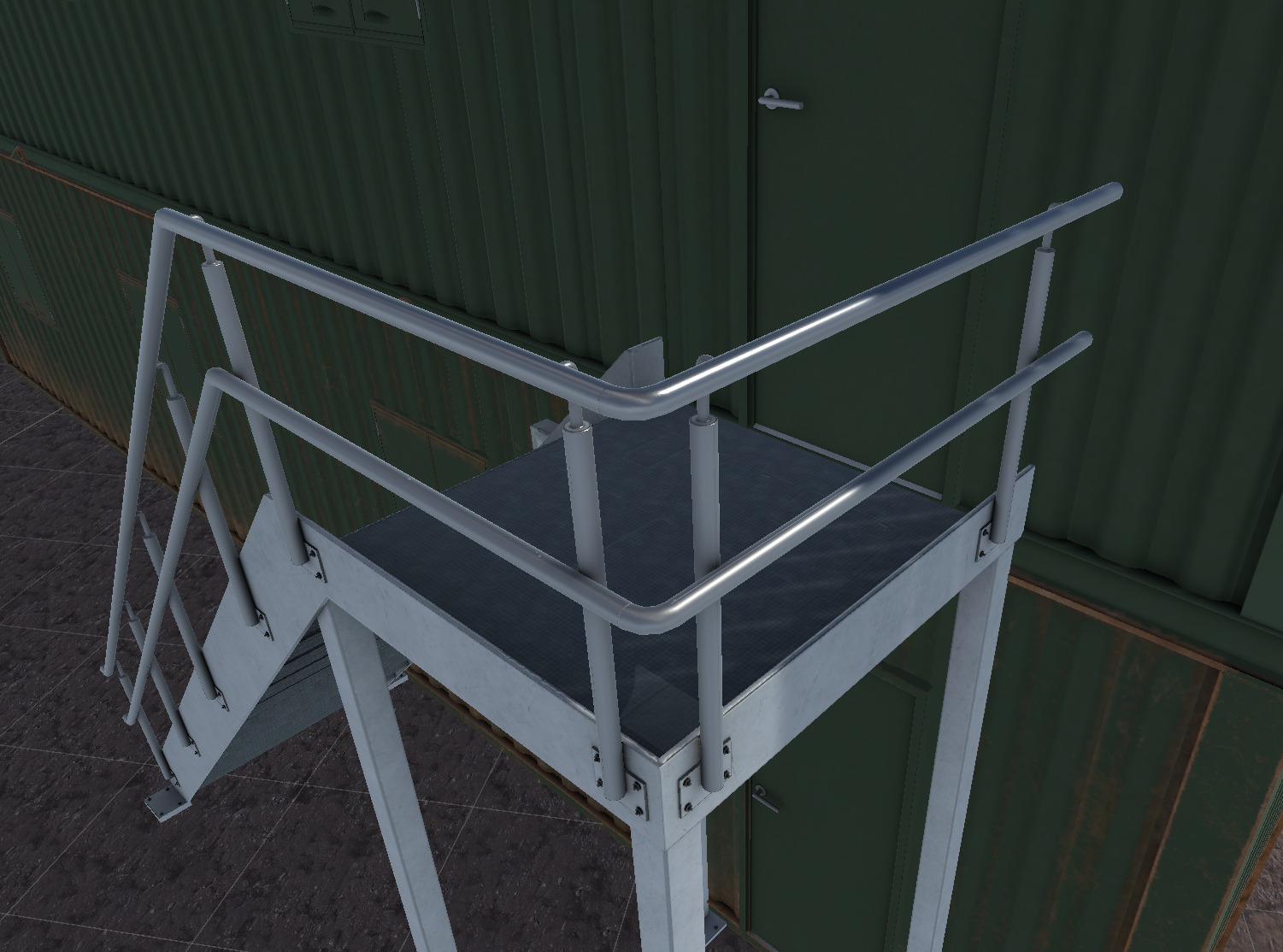 Container building site office stairs Low-poly 3D model_3