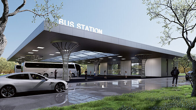 bus station Low-poly 3D model