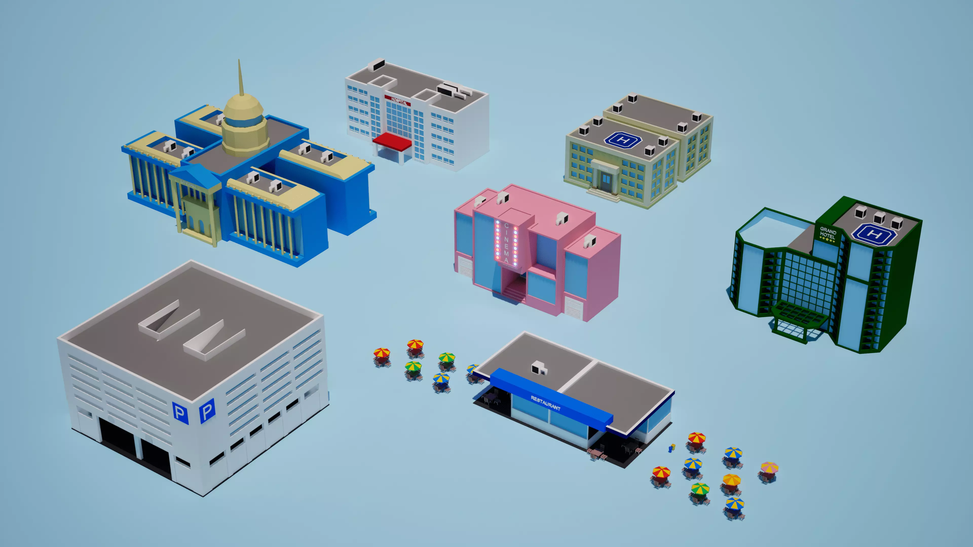 Building Pack 2 Low-poly 3D model_0