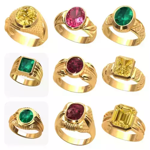 49 BIRTHSTONE GENTS RINGS LOT 3D print model