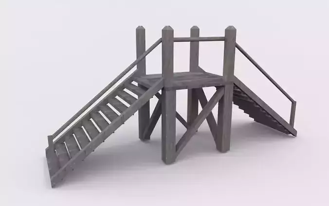 Wooden stairs with platform