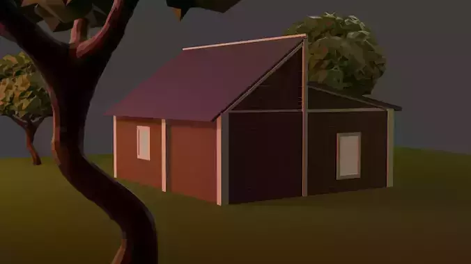 Cute Cabin in the Woods Cartoon Style 3D Model