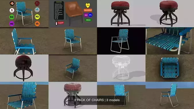 3 PACK OF CHAIRS 3D Model Collection