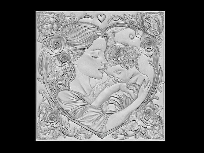 Mother and Child 3D Relief 3D print model