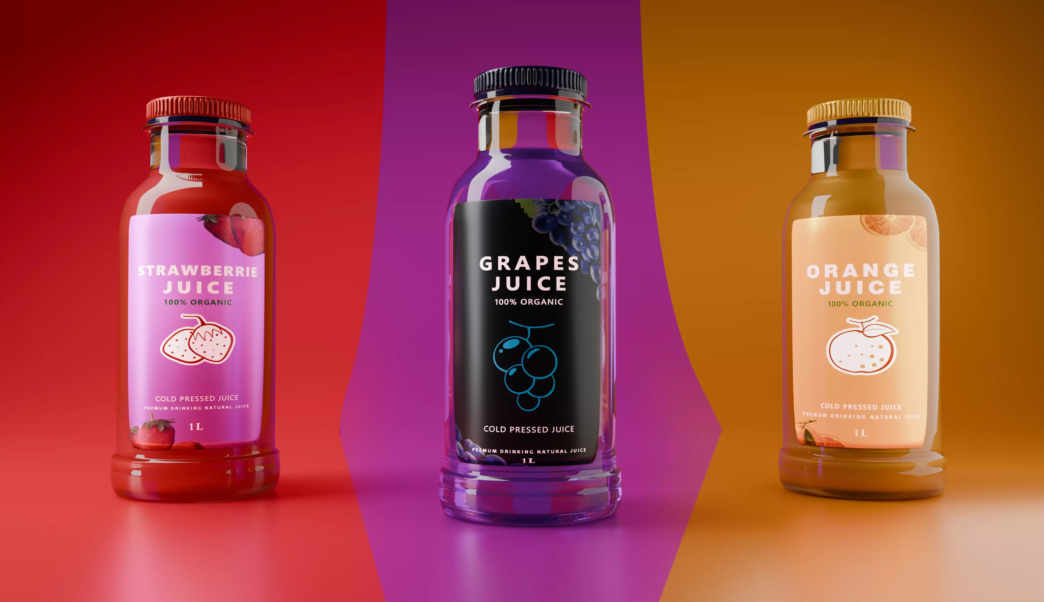 JUICE Bottle 3D Model Strawberry Grape and Orange Free Mockup Free 3D model_0