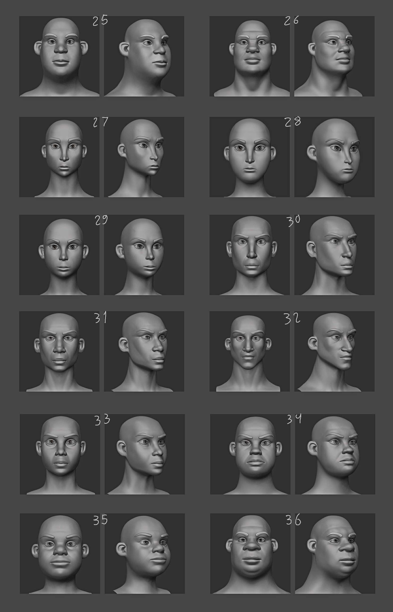 Pack of 50 Stylized - Semi Real Head characters Game Ready Low-poly 3D model_8