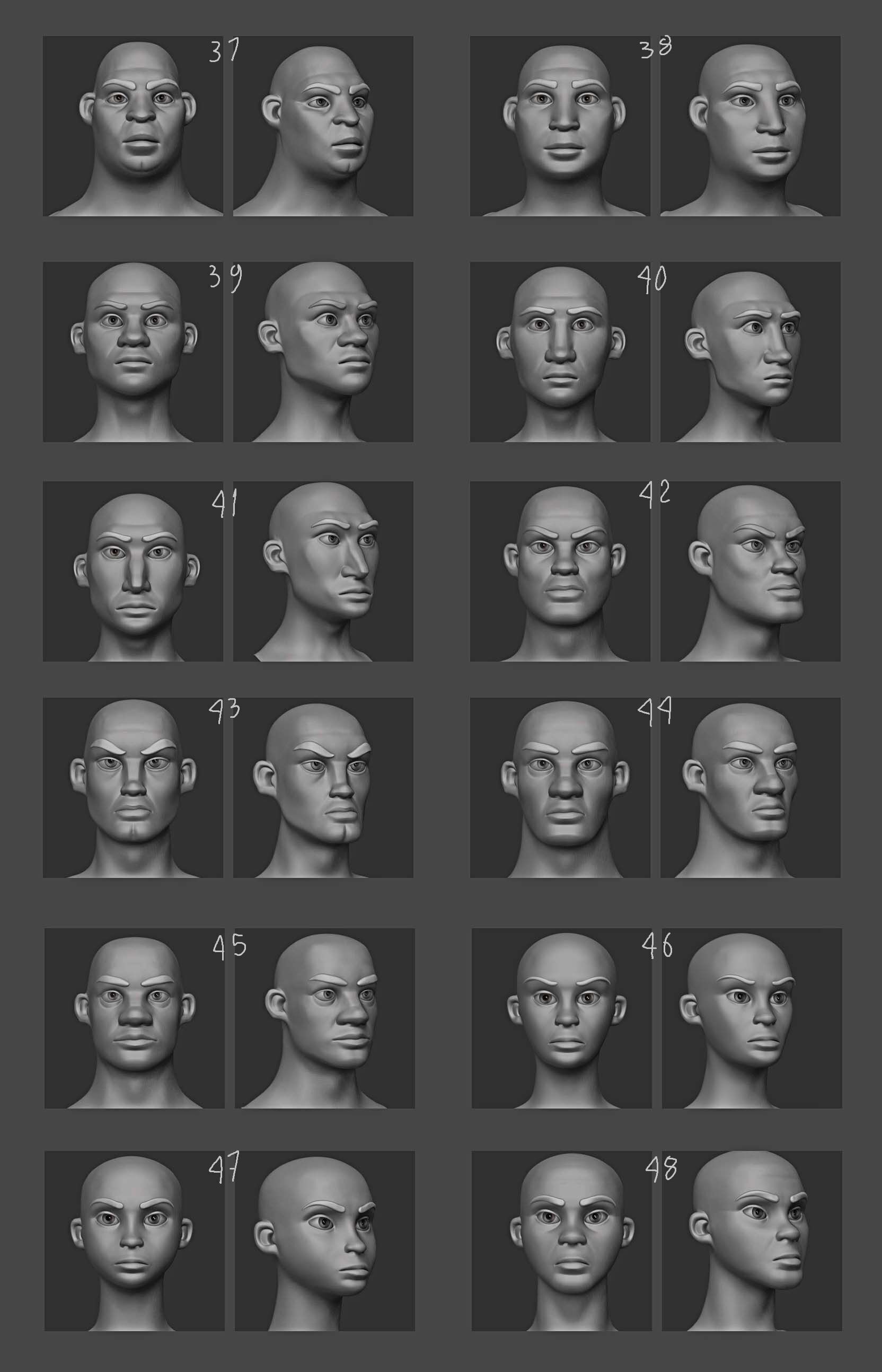 Pack of 50 Stylized - Semi Real Head characters Game Ready Low-poly 3D model_7