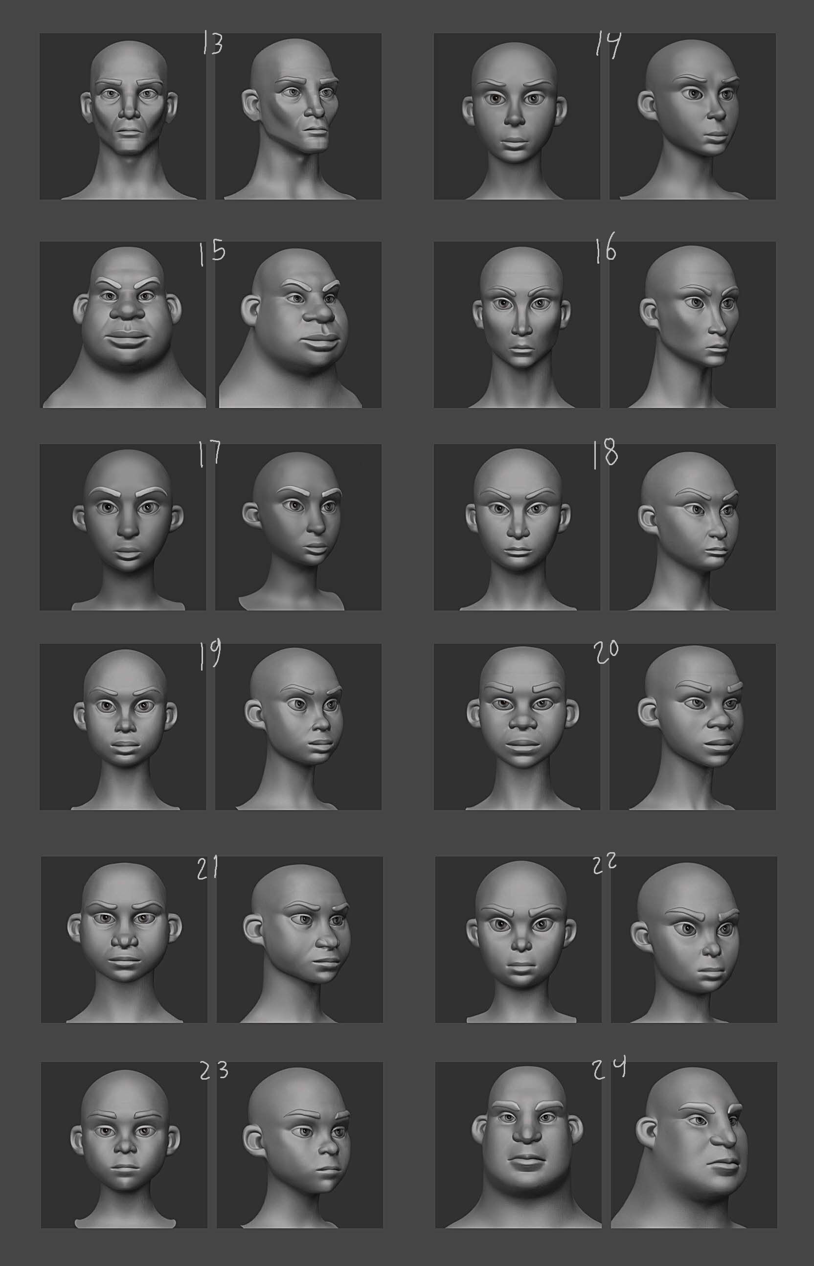 Pack of 50 Stylized - Semi Real Head characters Game Ready Low-poly 3D model_9
