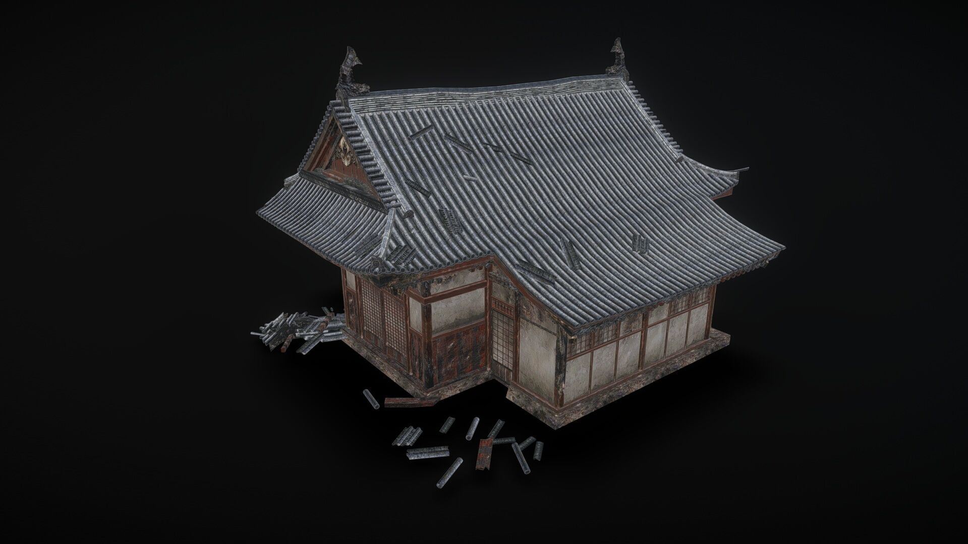 Ancient wooden house  Low-poly 3D model_3