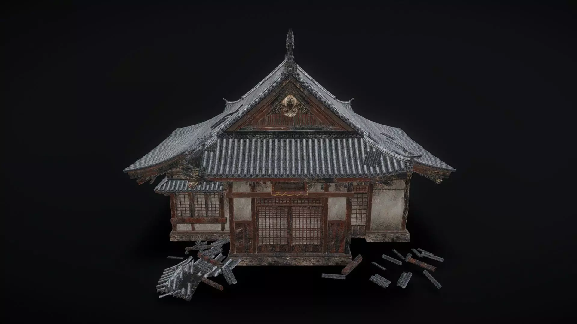 Ancient wooden house  Low-poly 3D model_0