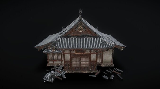 Ancient wooden house  Low-poly 3D model