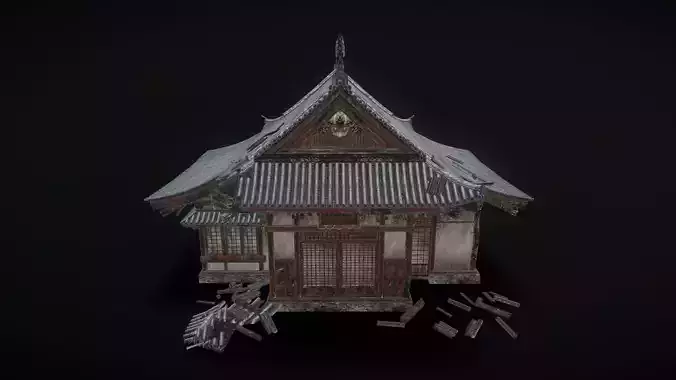 Ancient wooden house  Low-poly 3D model
