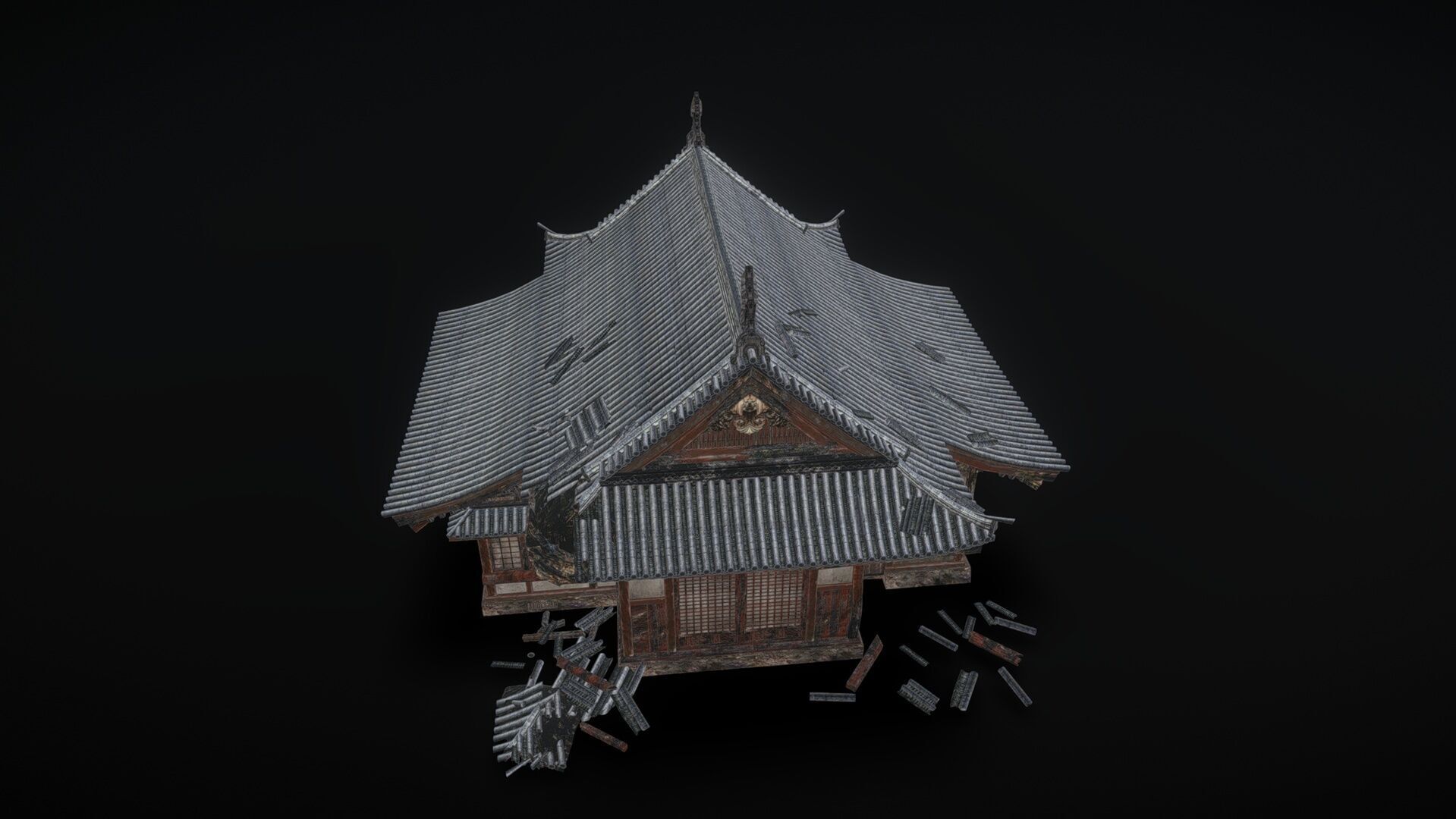 Ancient wooden house  Low-poly 3D model_1