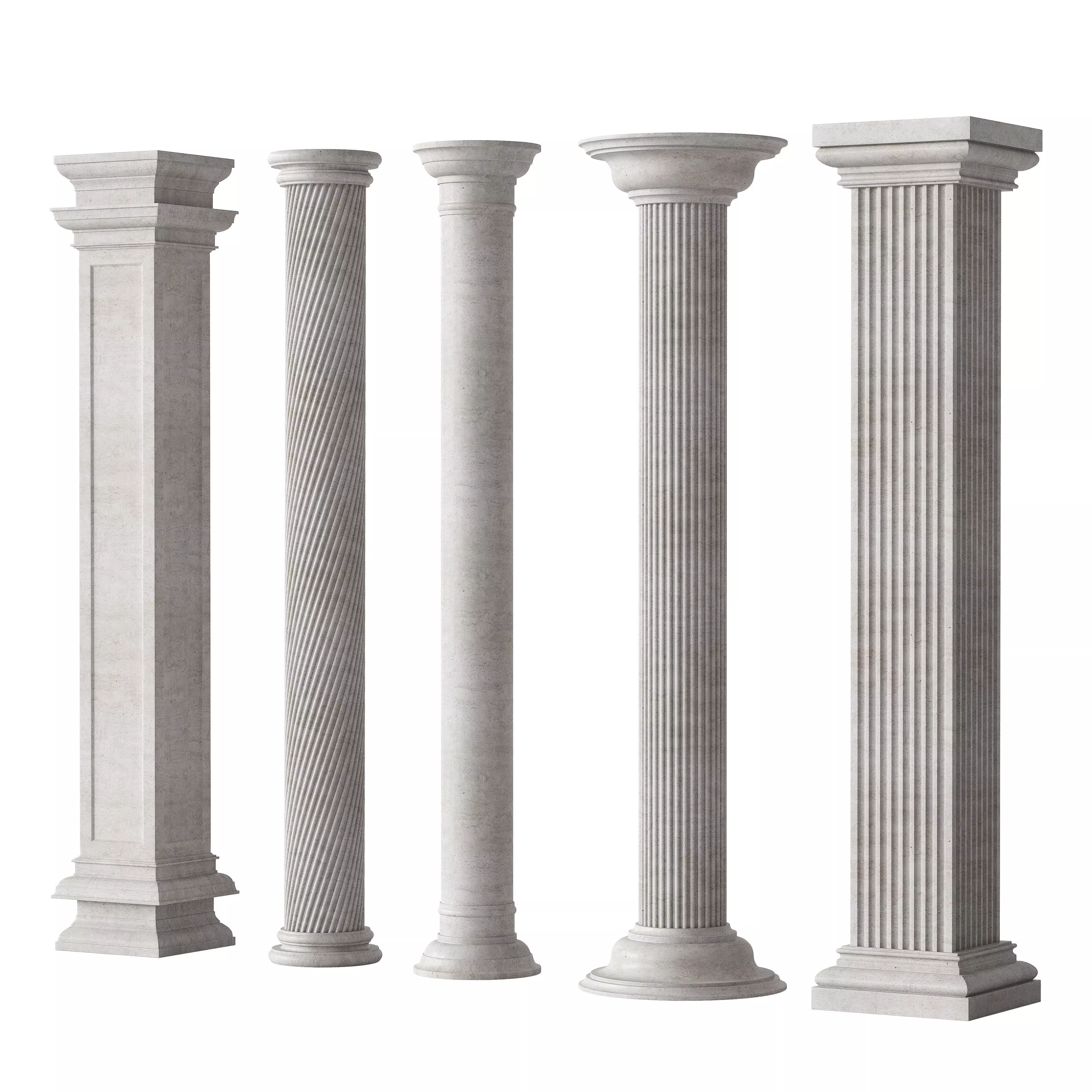 Marble Quintet Columns with Classic Design 3D model_0