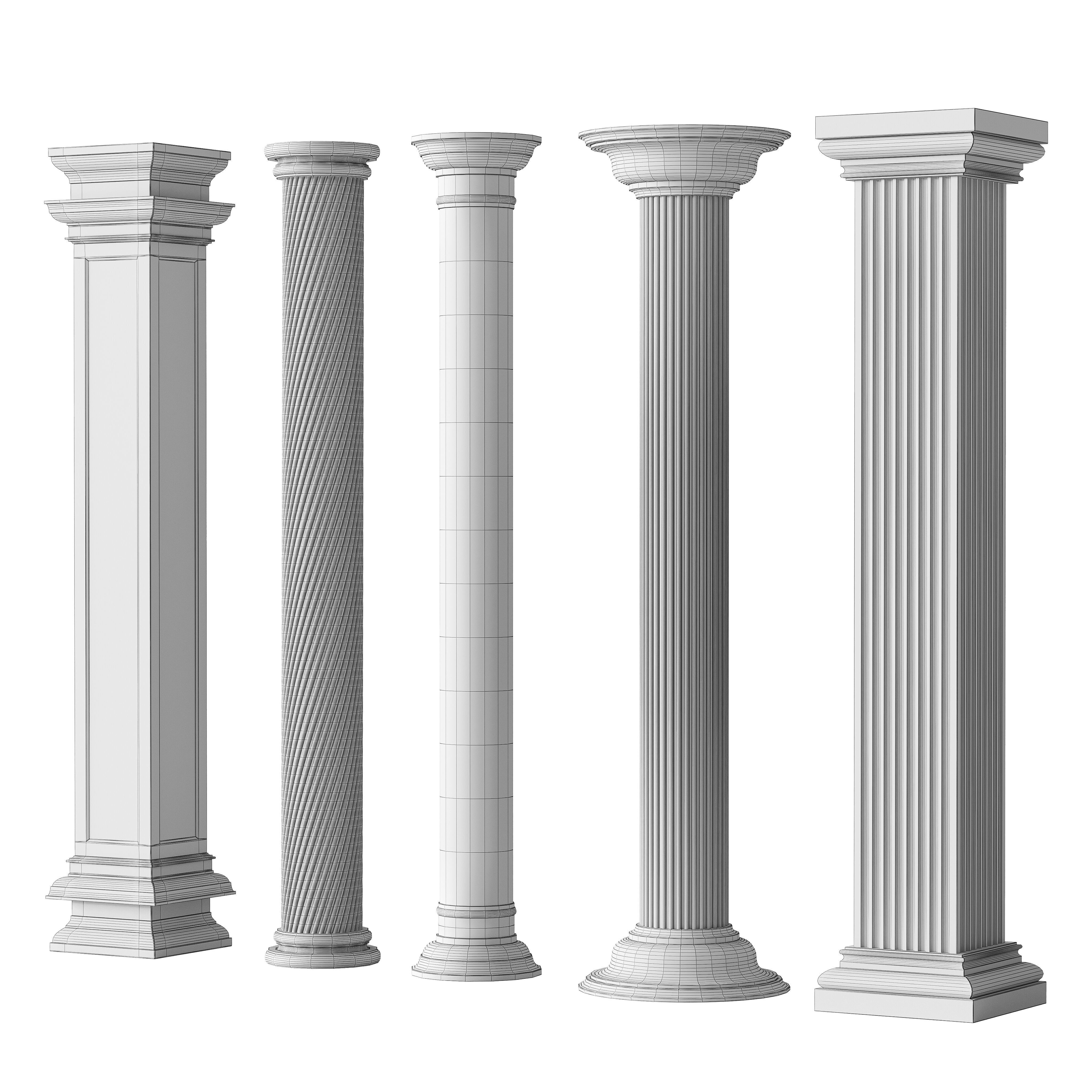 Marble Quintet Columns with Classic Design 3D model_3