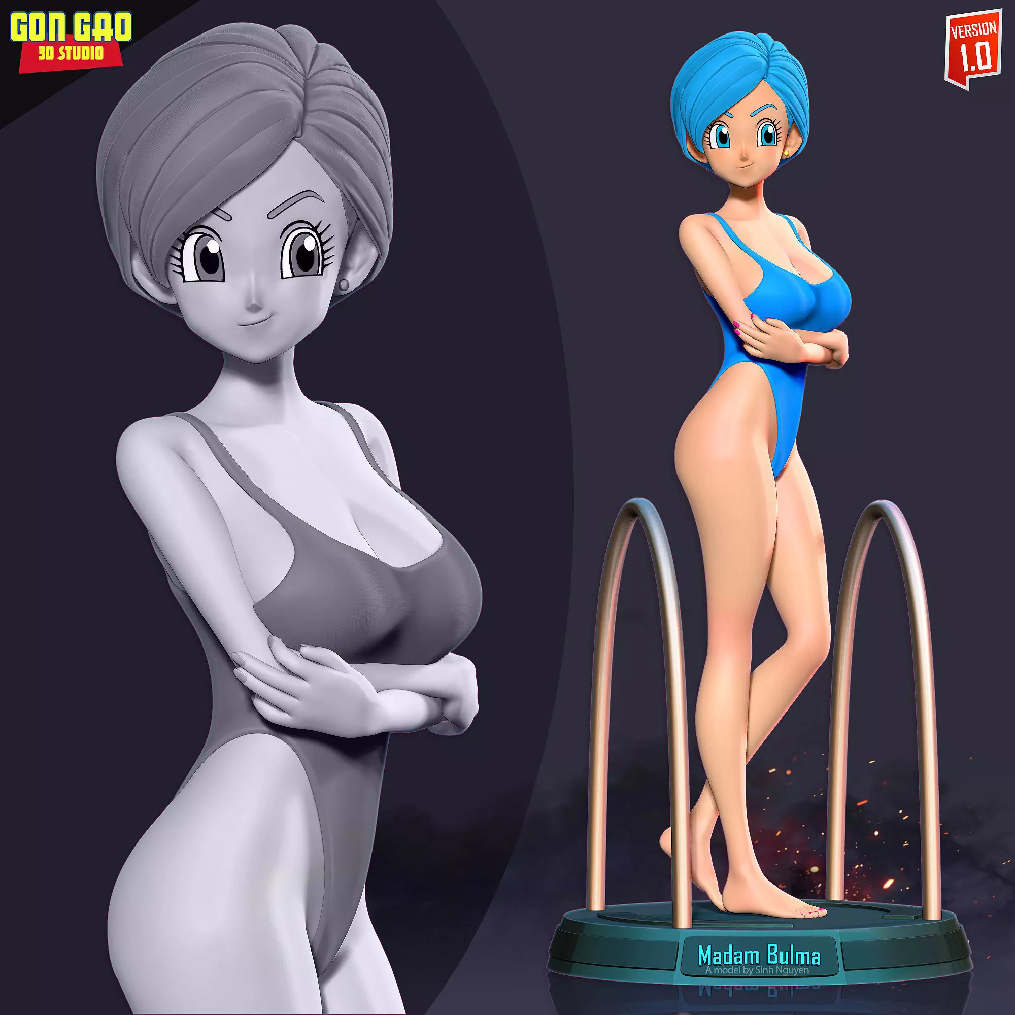 Madam Bulma in a blue bikini 3D print model