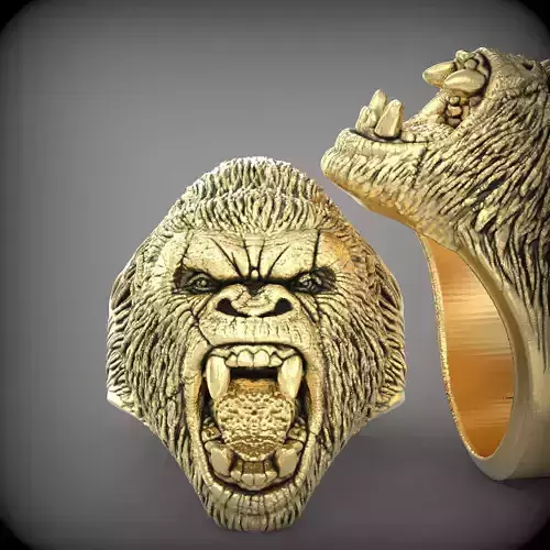 Roaring angry Gorilla ring V05 3D print model