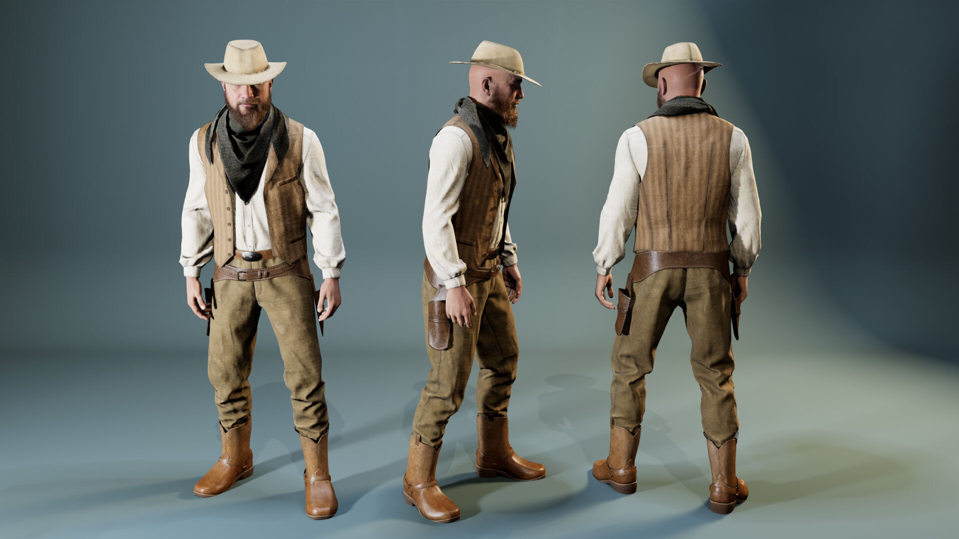 Western Cowboy Outfits Vol 2 - Rigged - Game Ready Low-poly 3D model_3
