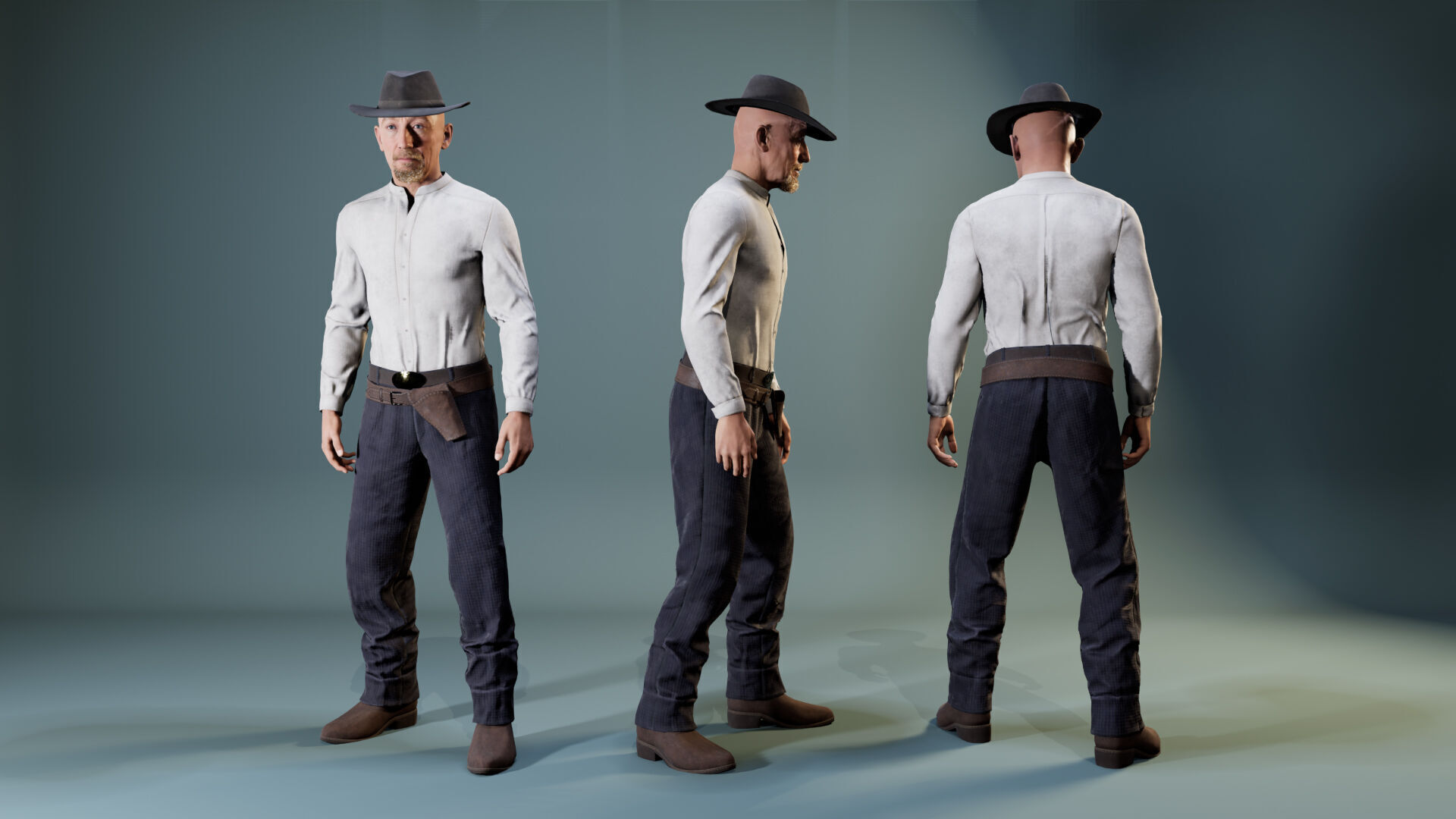 Western Cowboy Outfits Vol 2 - Rigged - Game Ready Low-poly 3D model_11