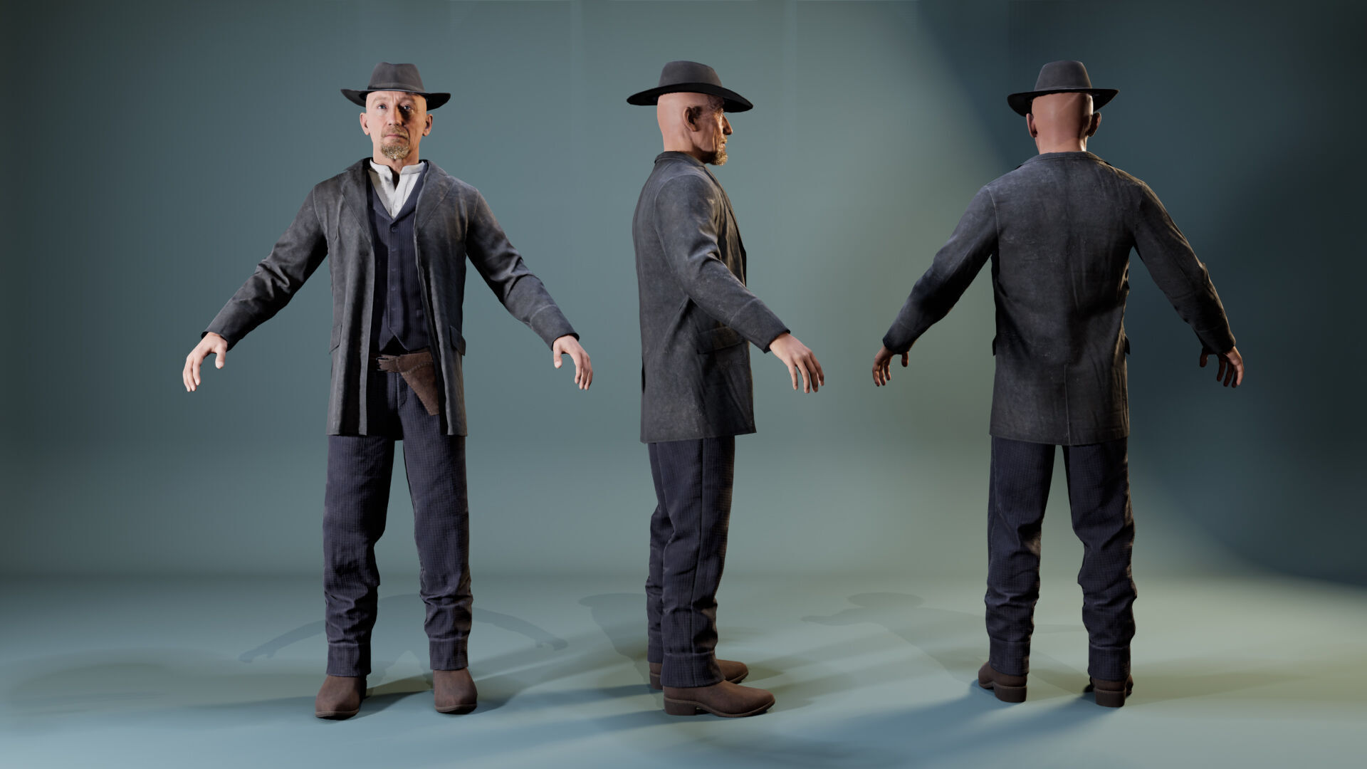 Western Cowboy Outfits Vol 2 - Rigged - Game Ready Low-poly 3D model_8
