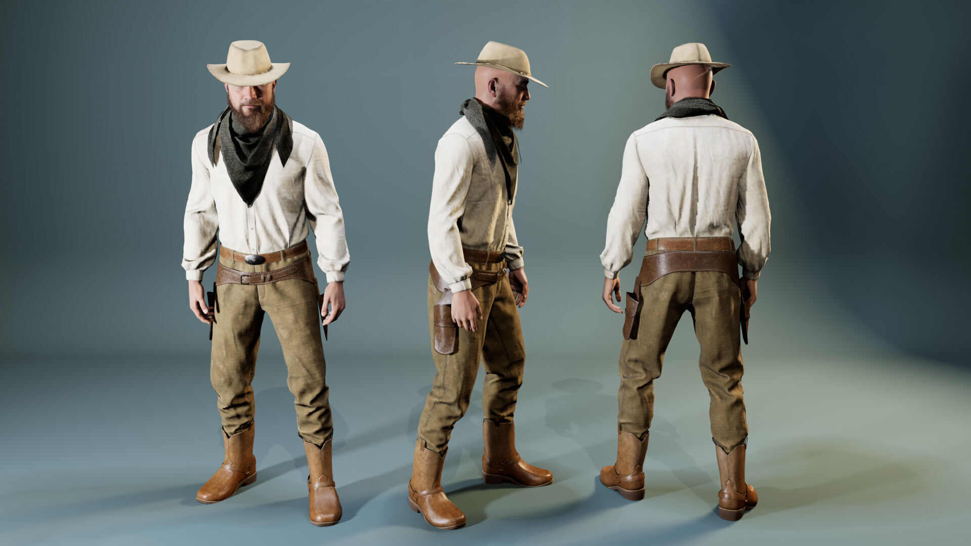 Western Cowboy Outfits Vol 2 - Rigged - Game Ready Low-poly 3D model_4